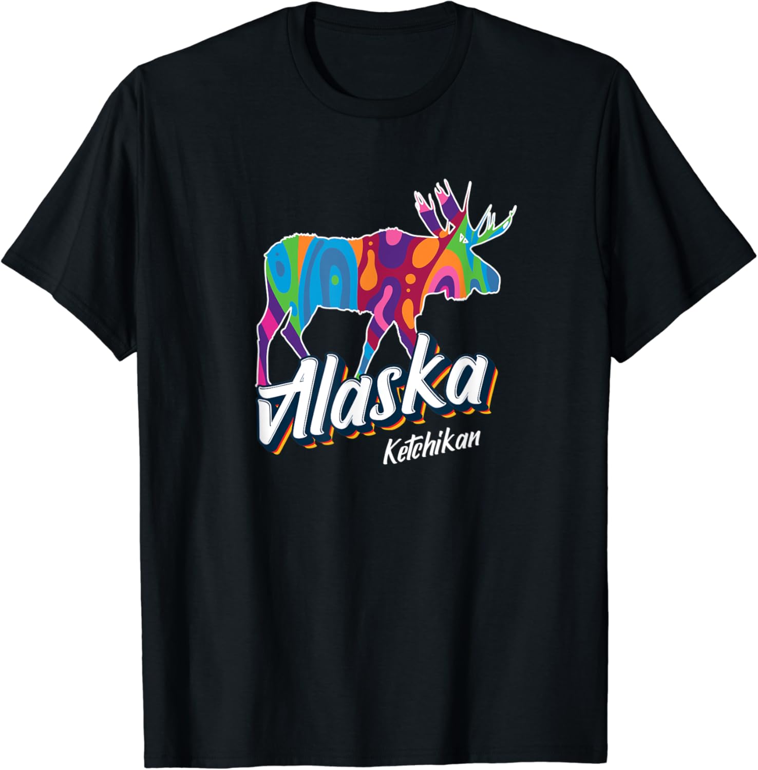 Ketchikan Alaska USA Colorful Moose Art Vacation Souvenir T